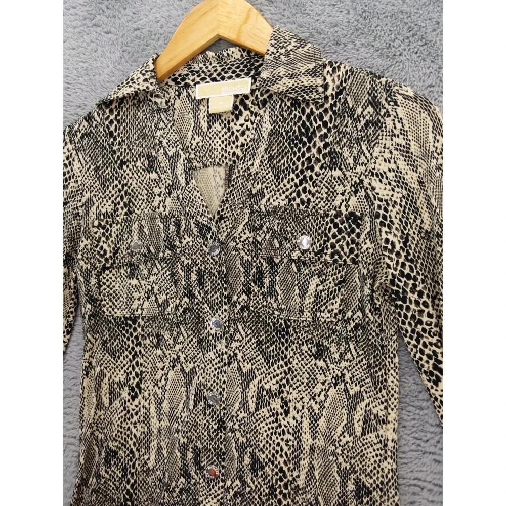 Michael Kors Snake Print Button Front Shirt Dress Long Sleeve Pockets Petite‎ P